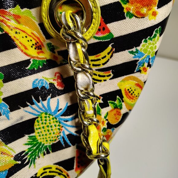Betsey Johnson Banana Split Tote Bag Fruit Striped Yellow - Picture 5 of 16